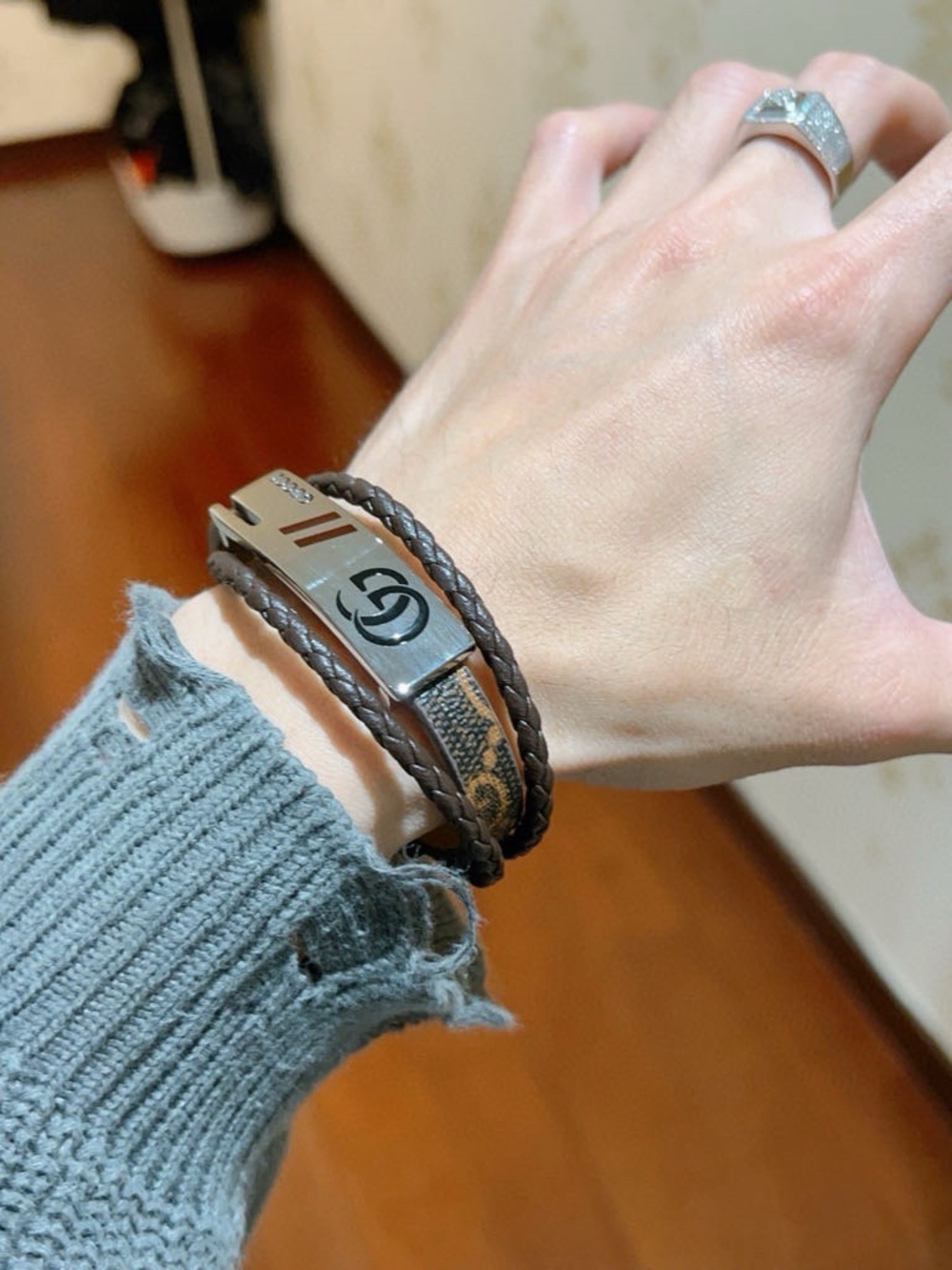 Gucci Brown Braided Leather Double Wrap Bracelet - Picture 6 of 6